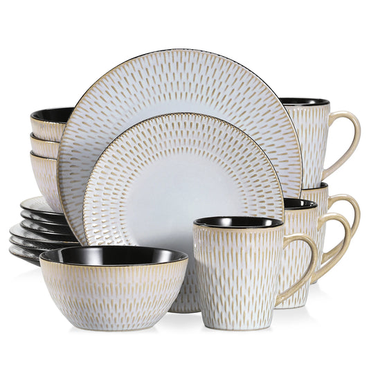 vancasso 16/32 Piece Beige Embossed Stoneware