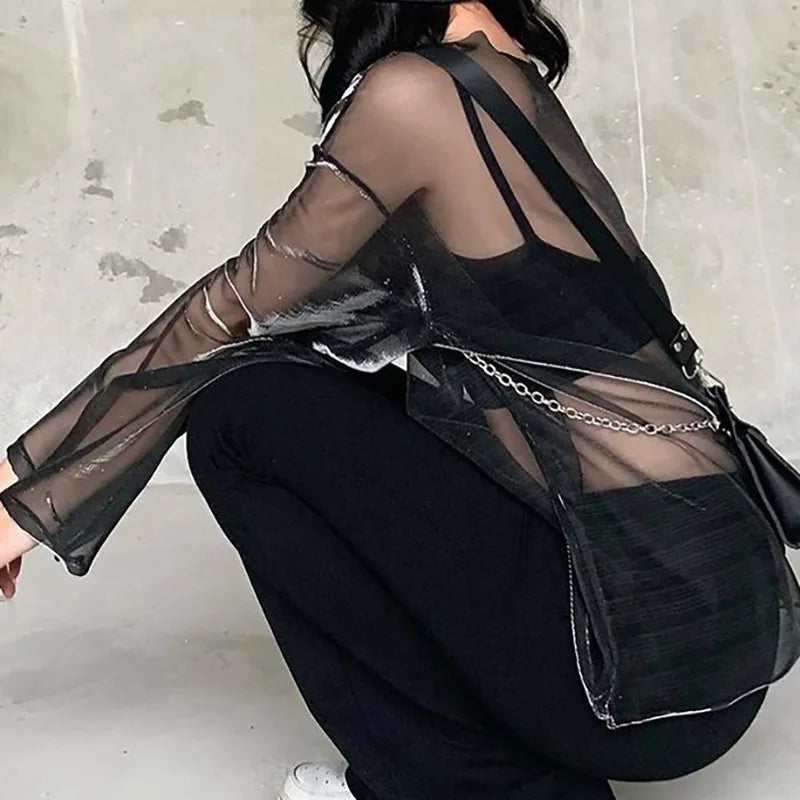 See Through T Shirts For Women Y2k Clothes Sexy Crop