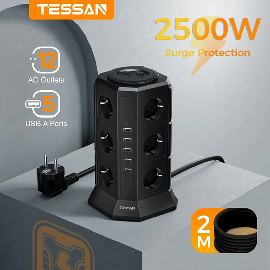 TESSAN Power Strip Vertical Tower Socket