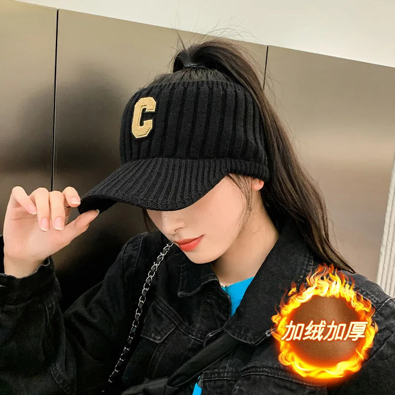 C letter sports hat Unisex winter men solid striped