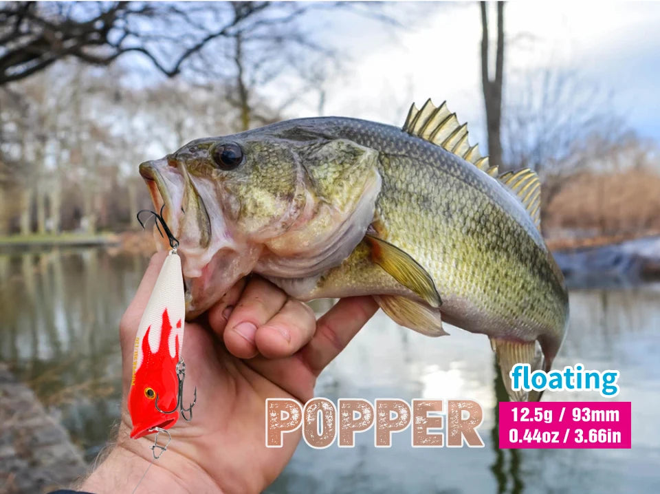 Fishing Lure 12.5g 93mm Floating Popper Artificial Wobbler Hard Bait with Hook for Pike Perch Winter Swimbait Trolling Crankbait