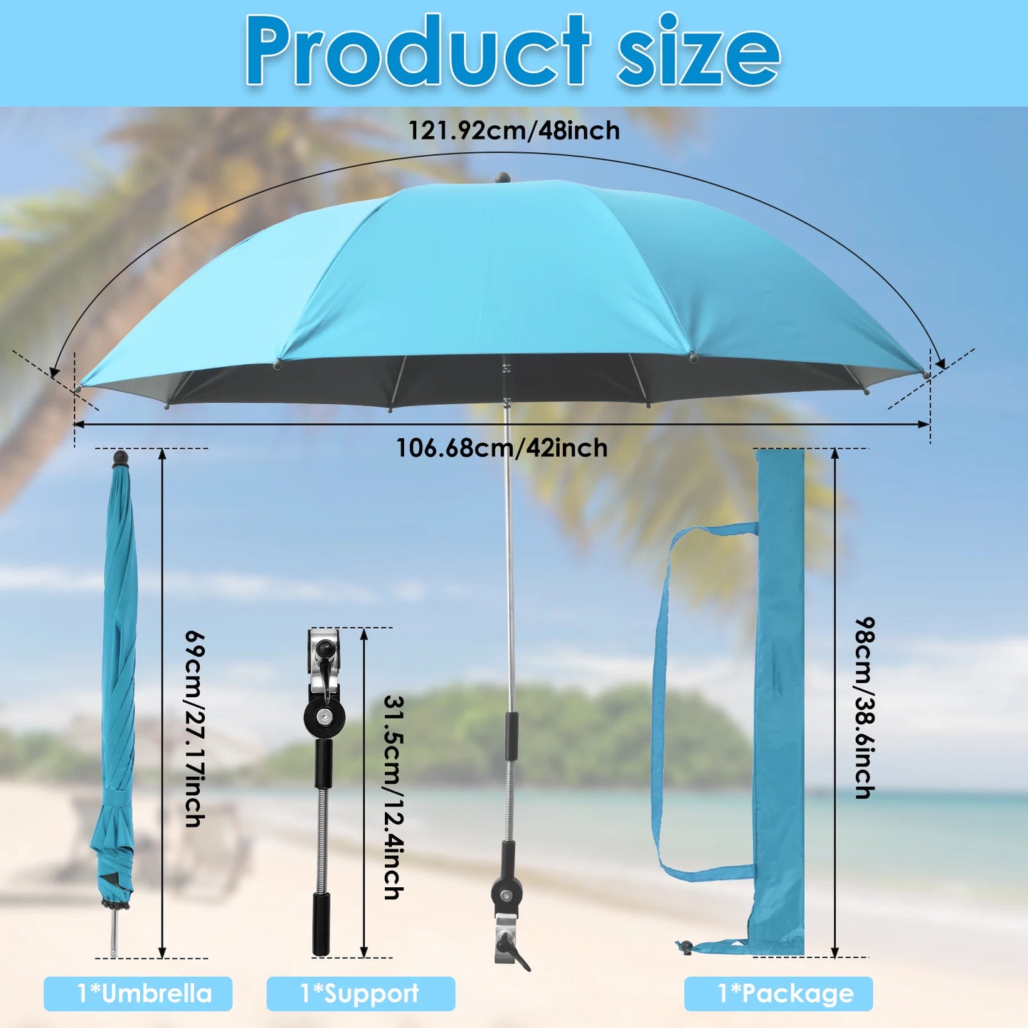 Beach Umbrella Adjustable Shade Umbrella Outdoor
