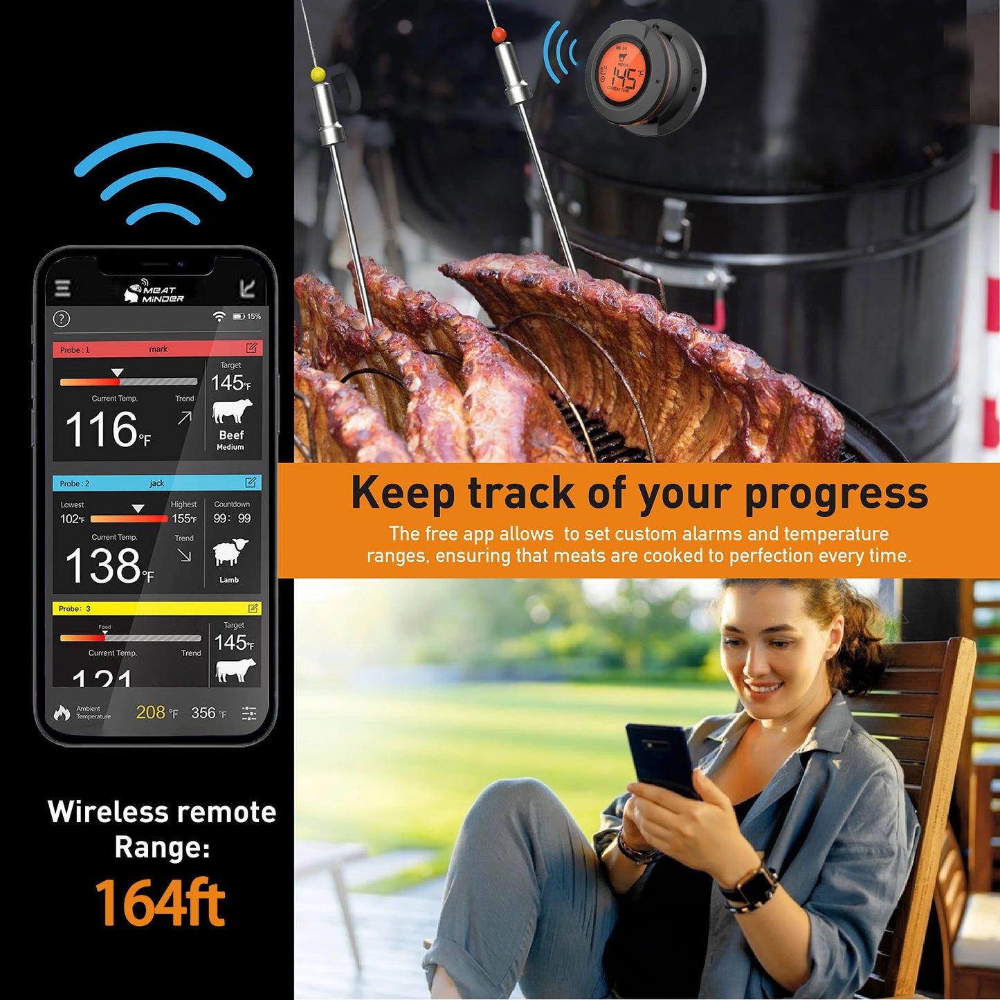 WENMEICE Wireless Bluetooth Meat BBQ Thermometer For Oven Grill Smoker