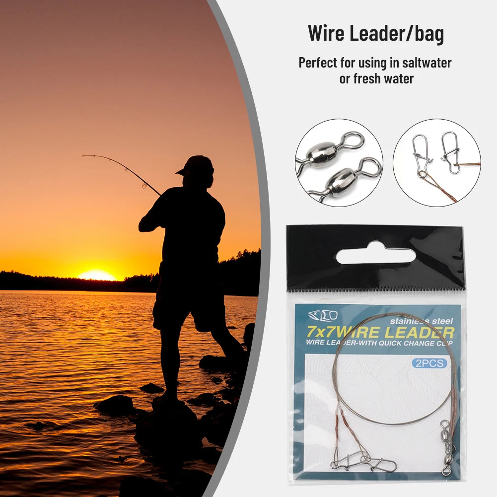 2pcs Fishing Line Stainless Steel Wire Leader With Snap