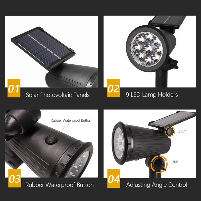 9LEDs Solar Spotlights, Outdoor Light Control,