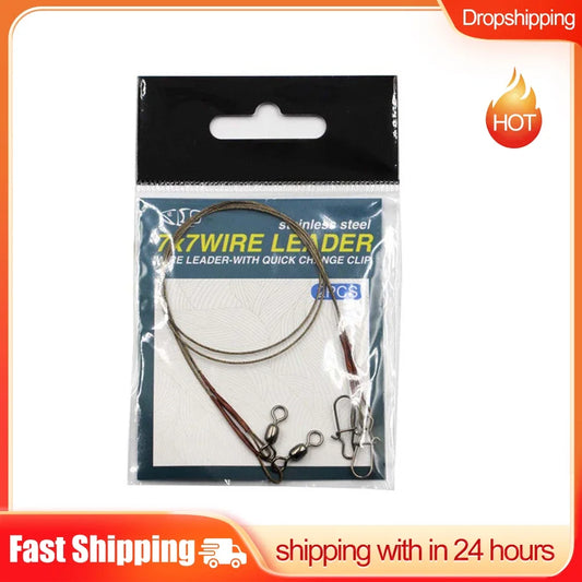 2pcs Fishing Line Steel Wire Leader With Snap Swivels