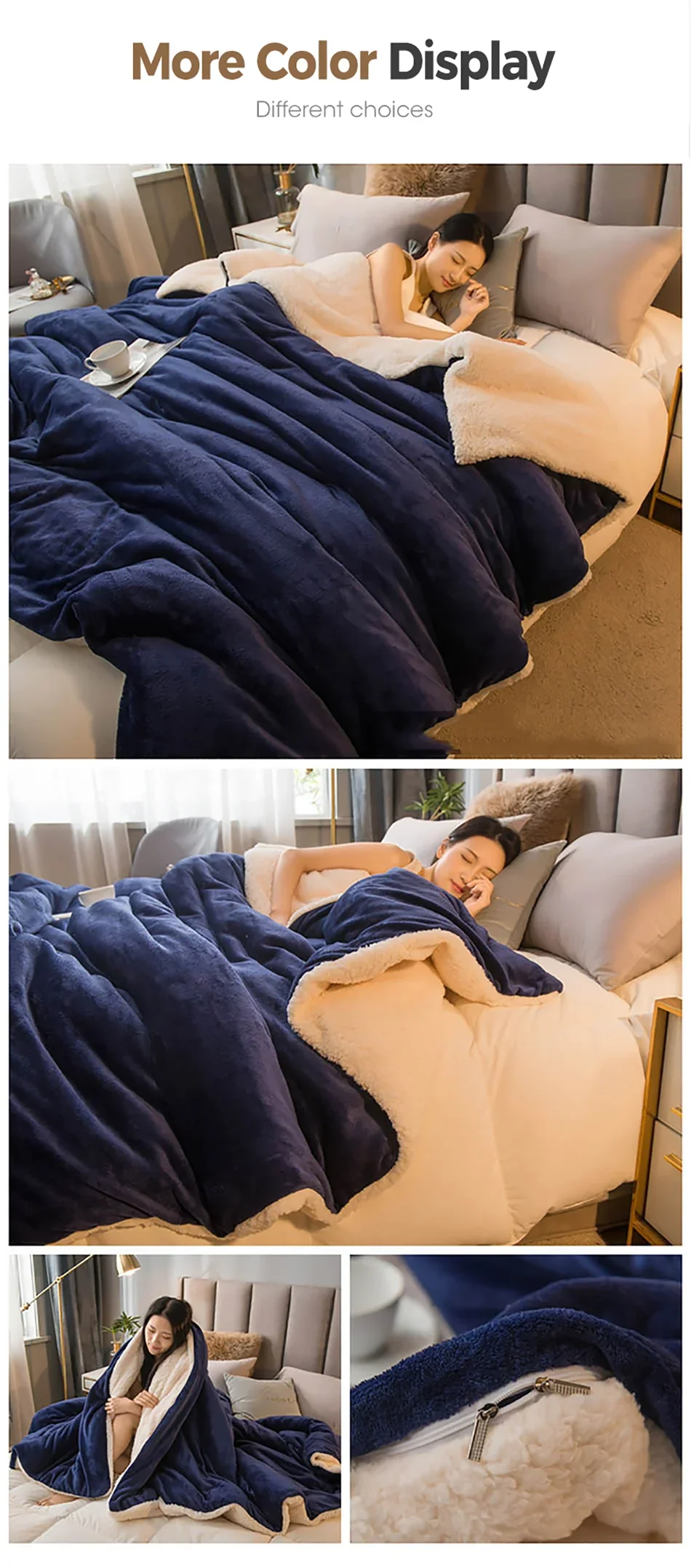 Wool Throw Blanket Keep Warm Winter Bed Blankets Double Sided
