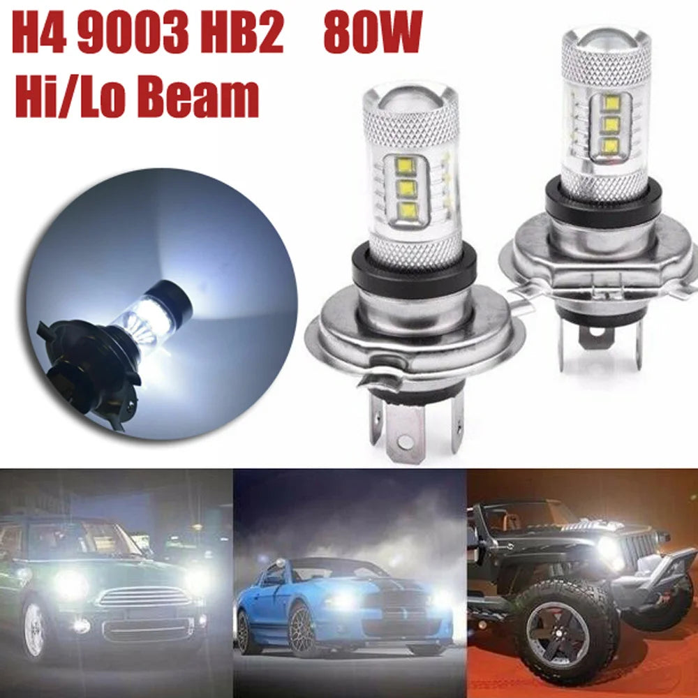 2Pcs 8000K H4 9003 HB2 LED Car Headlight