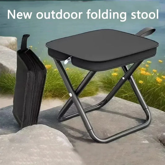 Portable folding stool, foldable hand-held camping stool,