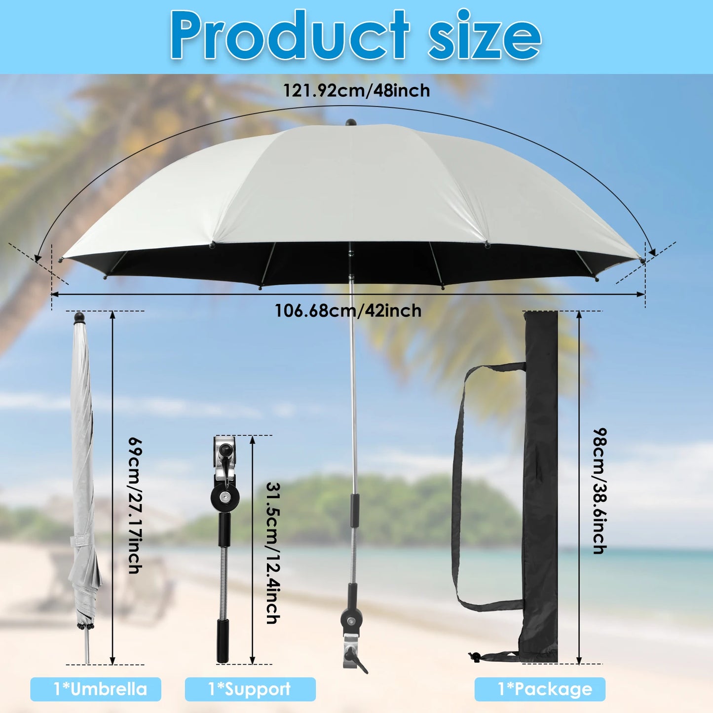 Beach Umbrella Adjustable Shade Umbrella Outdoor