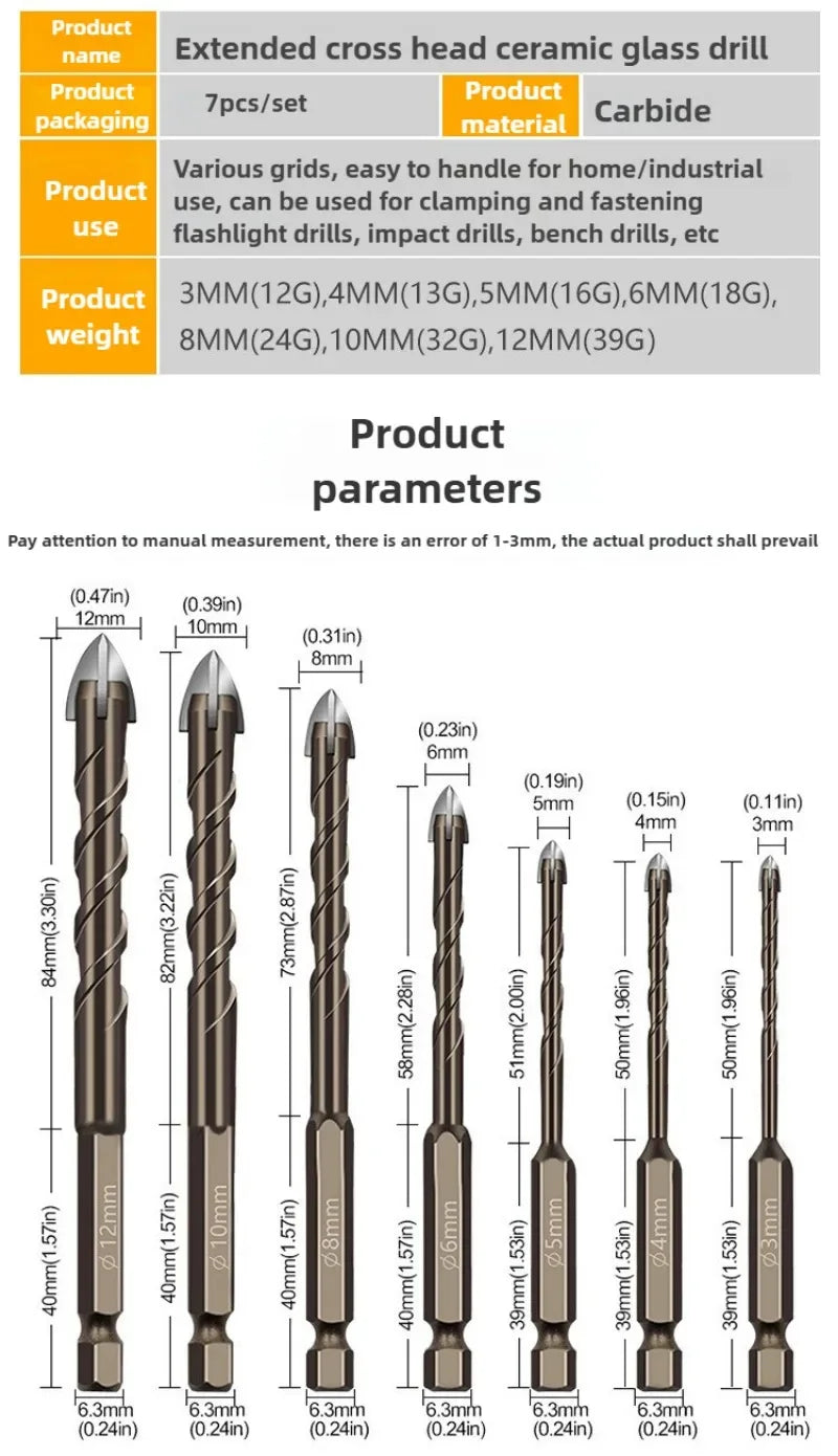 7PCS/SET 3-12mm Four-Flute Sawtooth Drill Bit
