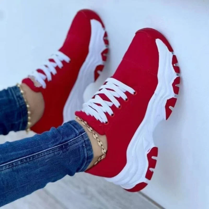 New Women Sneakers Fashion Platform Lace Up Casual Sports Shoes