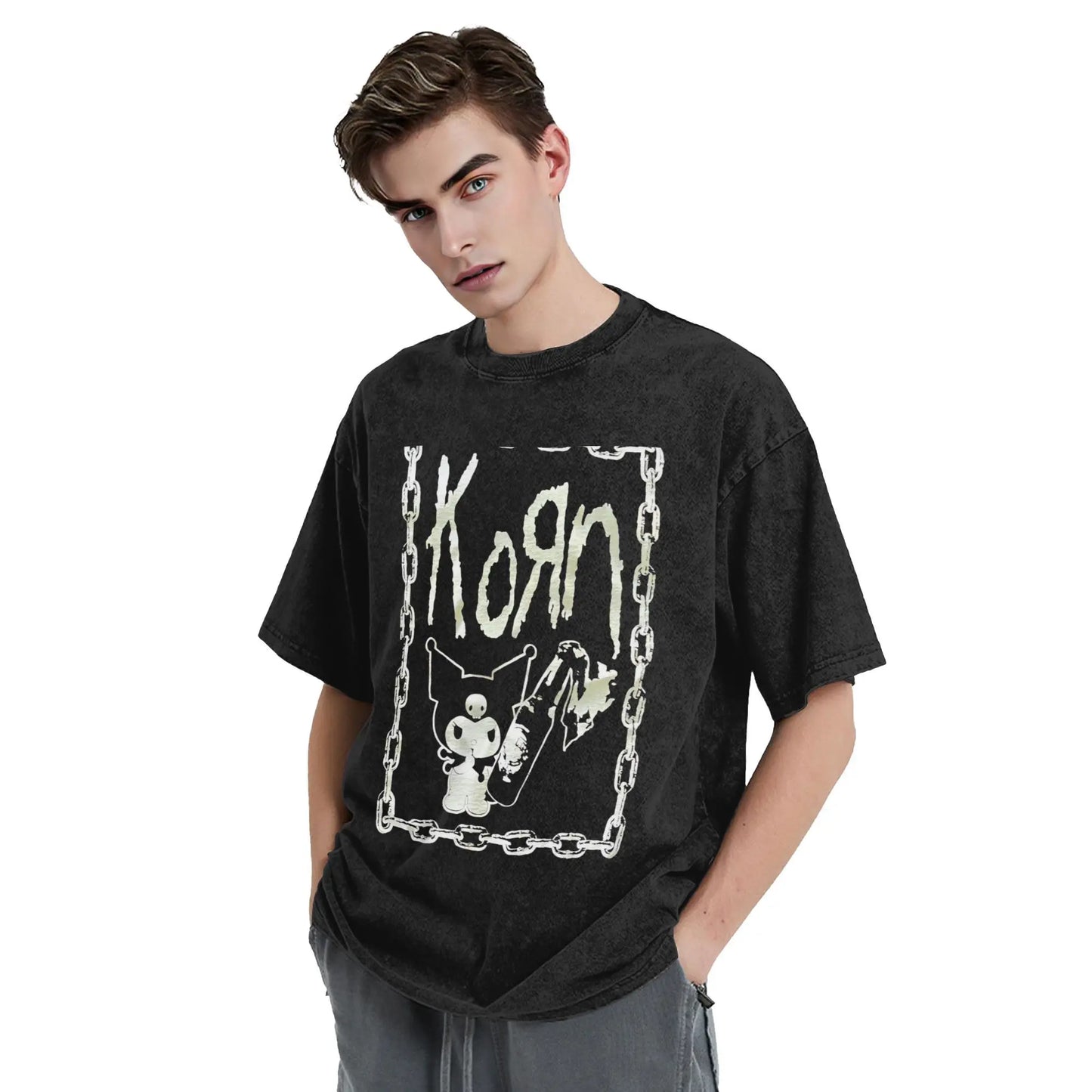 Washed T Shirts KORN KUROMI Y2K MOLOTOV Hip Hop T-Shirt
