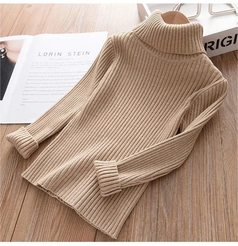 2025 New Sweater Kids Sweaters Autumn Girls Turtleneck Sweaters