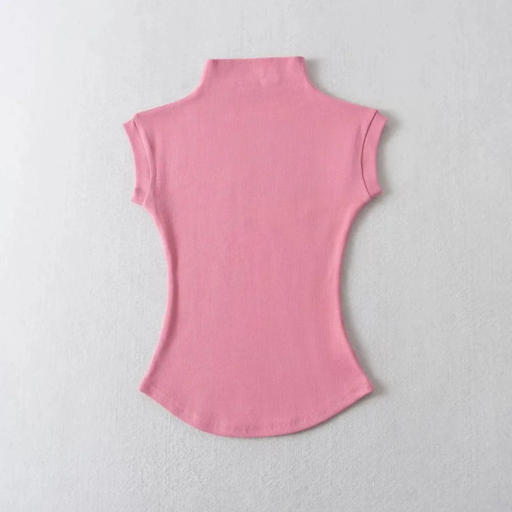 Women Summer Sexy Turtleneck Sleeveless T-Shirts