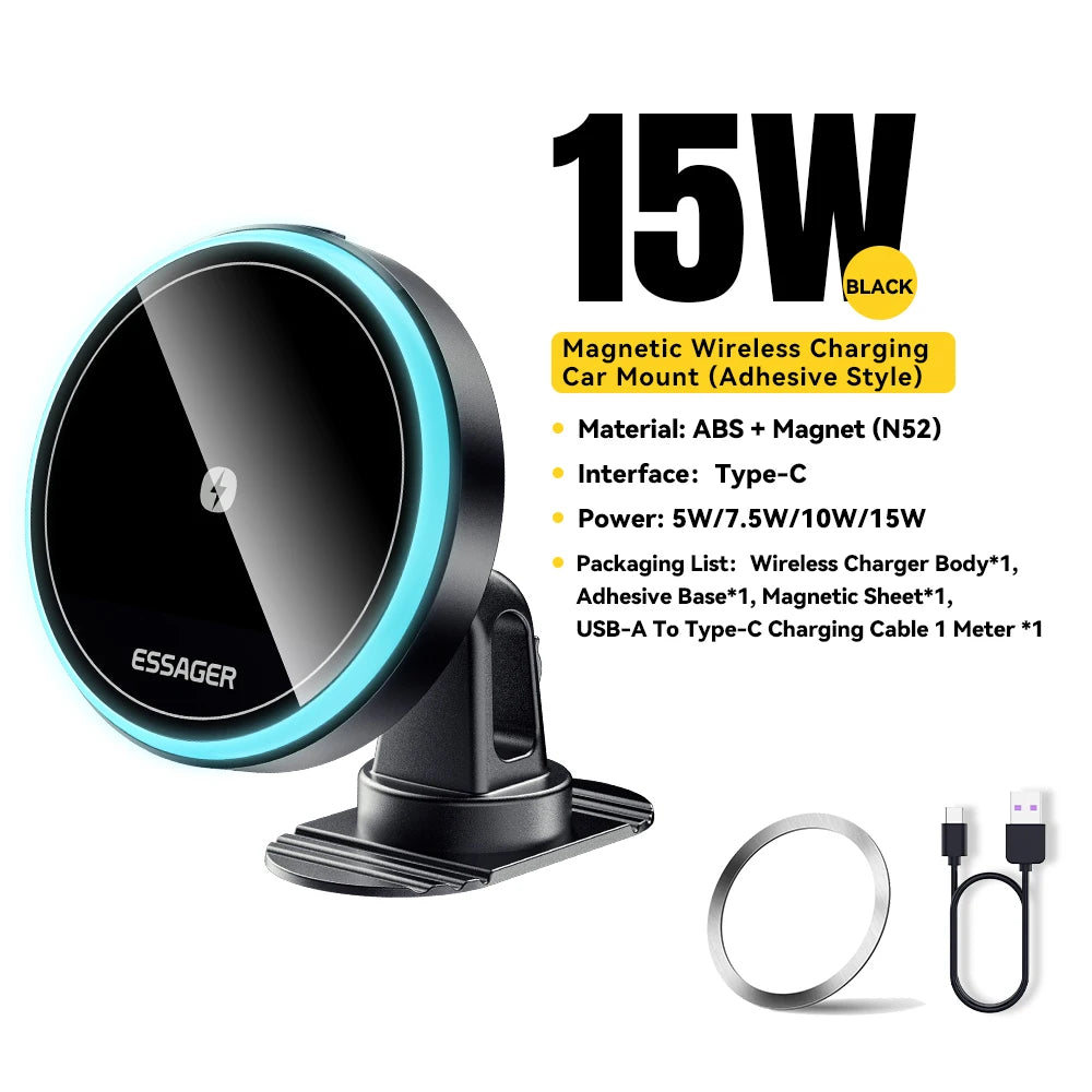Essager Magnetic Car Phone Holder 15W Wireless Charger