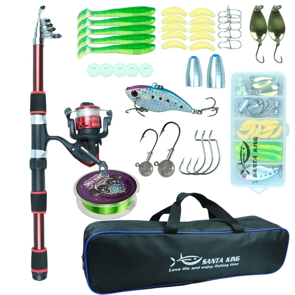 1.8m 2.1M Fishing Rod and Reel Line Lure Set Carbon Fiber Telescopic
