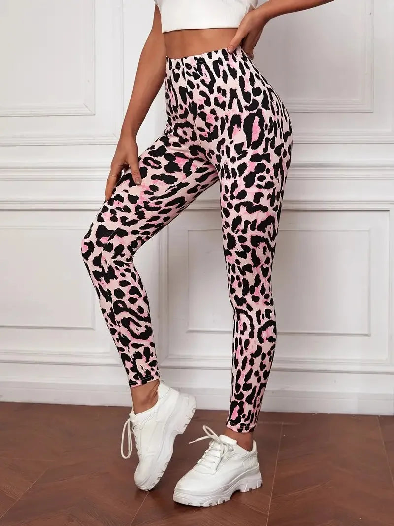 Women's Sexy Pink Leopard Print Leggings Long