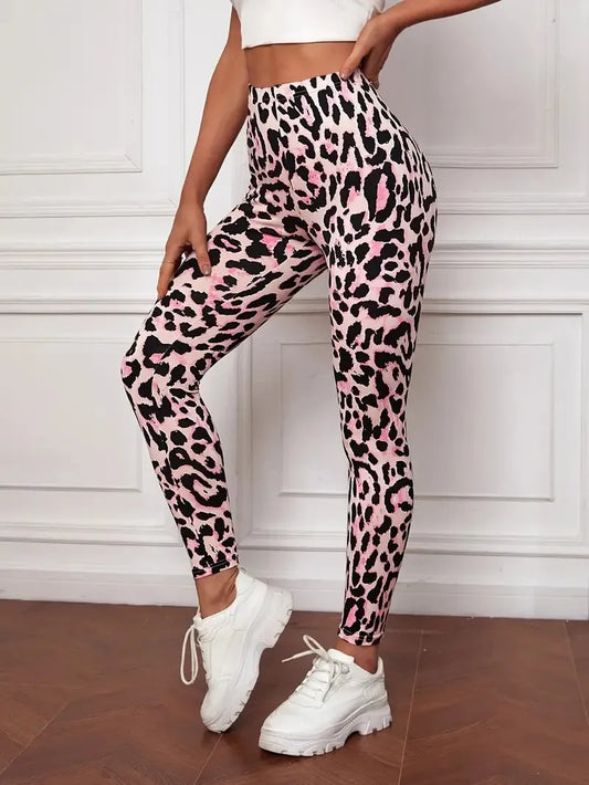 Women's Sexy Pink Leopard Print Leggings Long