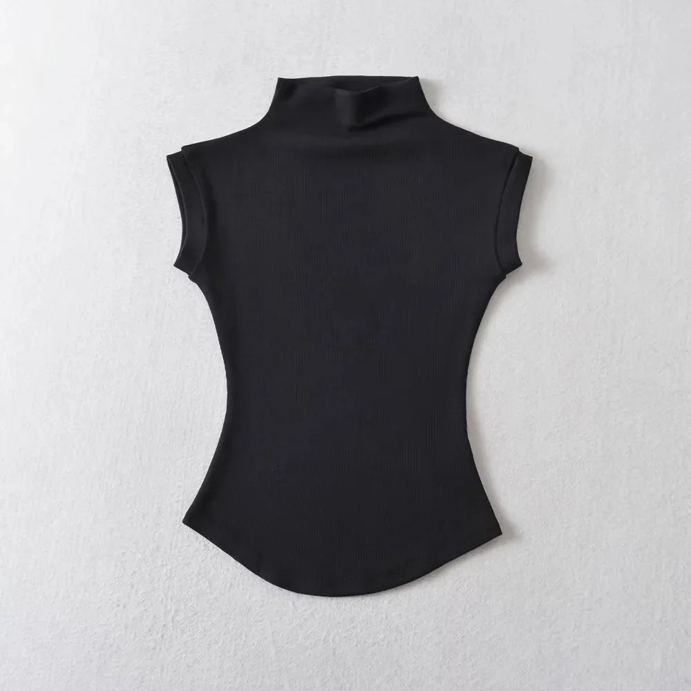 Women Summer Sexy Turtleneck Sleeveless T-Shirts