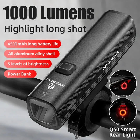 OFFBONDAGE Bicycle Light 1000Lumen Bike Headlight Power Bank