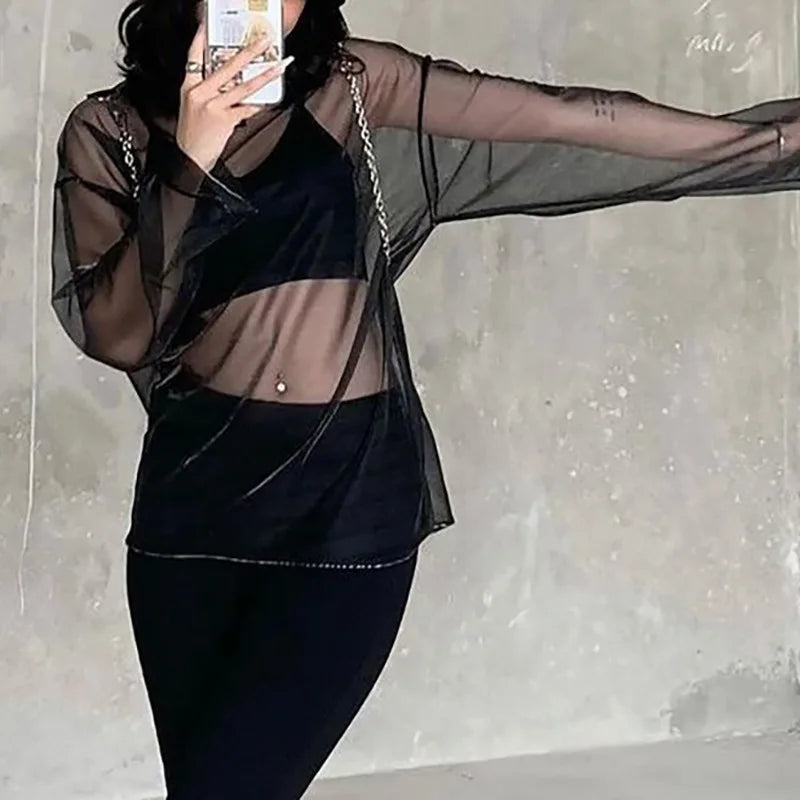 See Through T Shirts For Women Y2k Clothes Sexy Crop