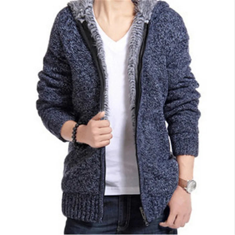 Autumn Winter Men's Thick Sweatercoat Collar Zipper Sweater