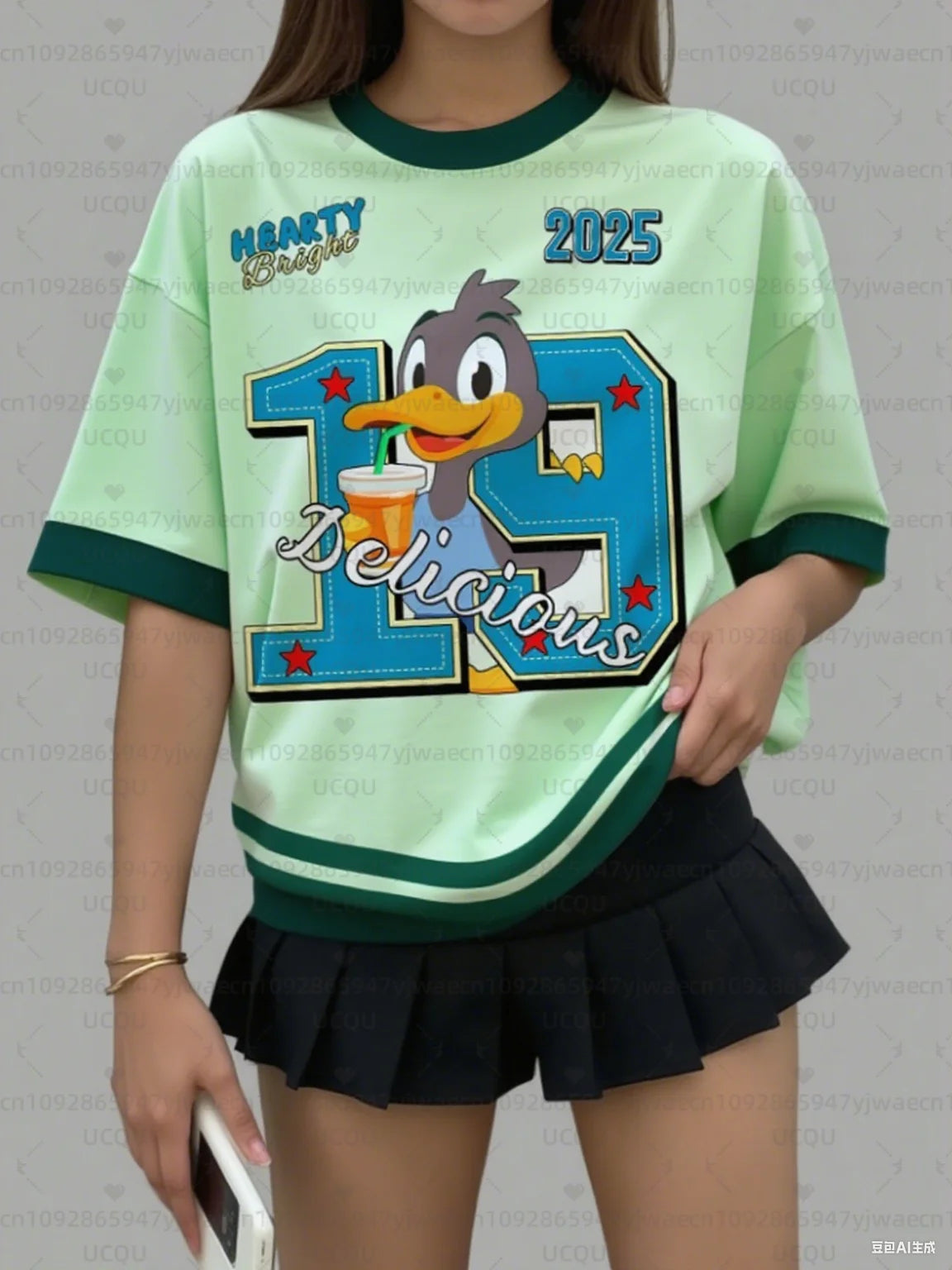 Women's Sports Jersey Cartoon Duck Print Short Sleeve T-Shirt
