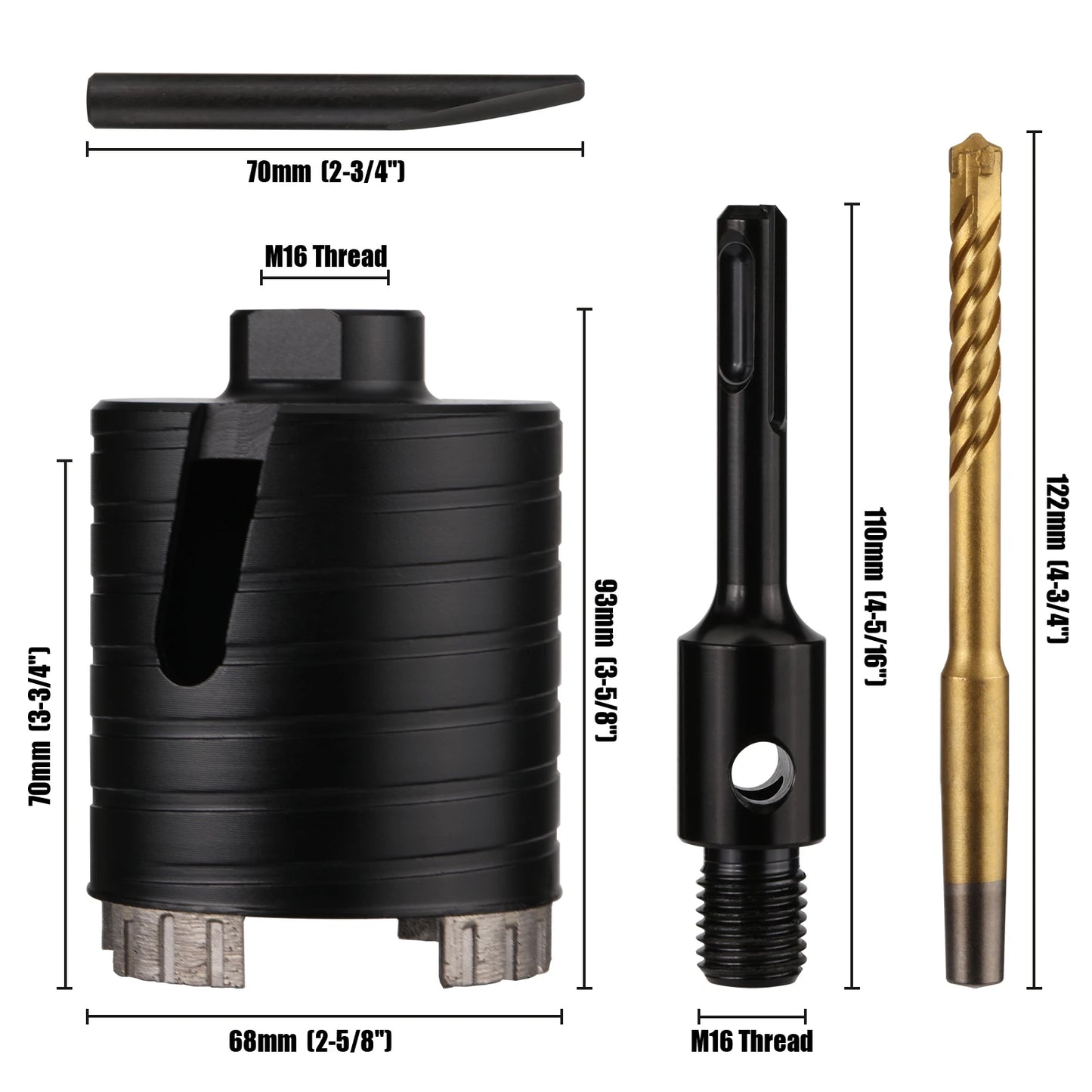 Dry Diamond Core Drill Bit Hole Saw with SDS Plus Adapter