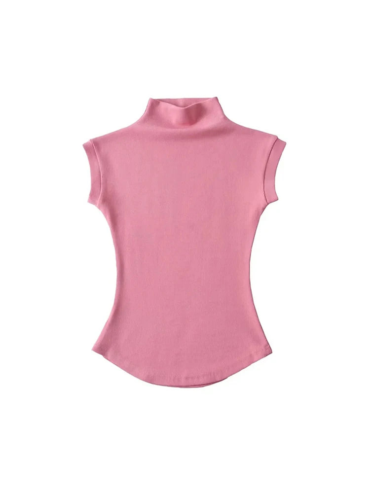 Women Summer Sexy Turtleneck Sleeveless T-Shirts