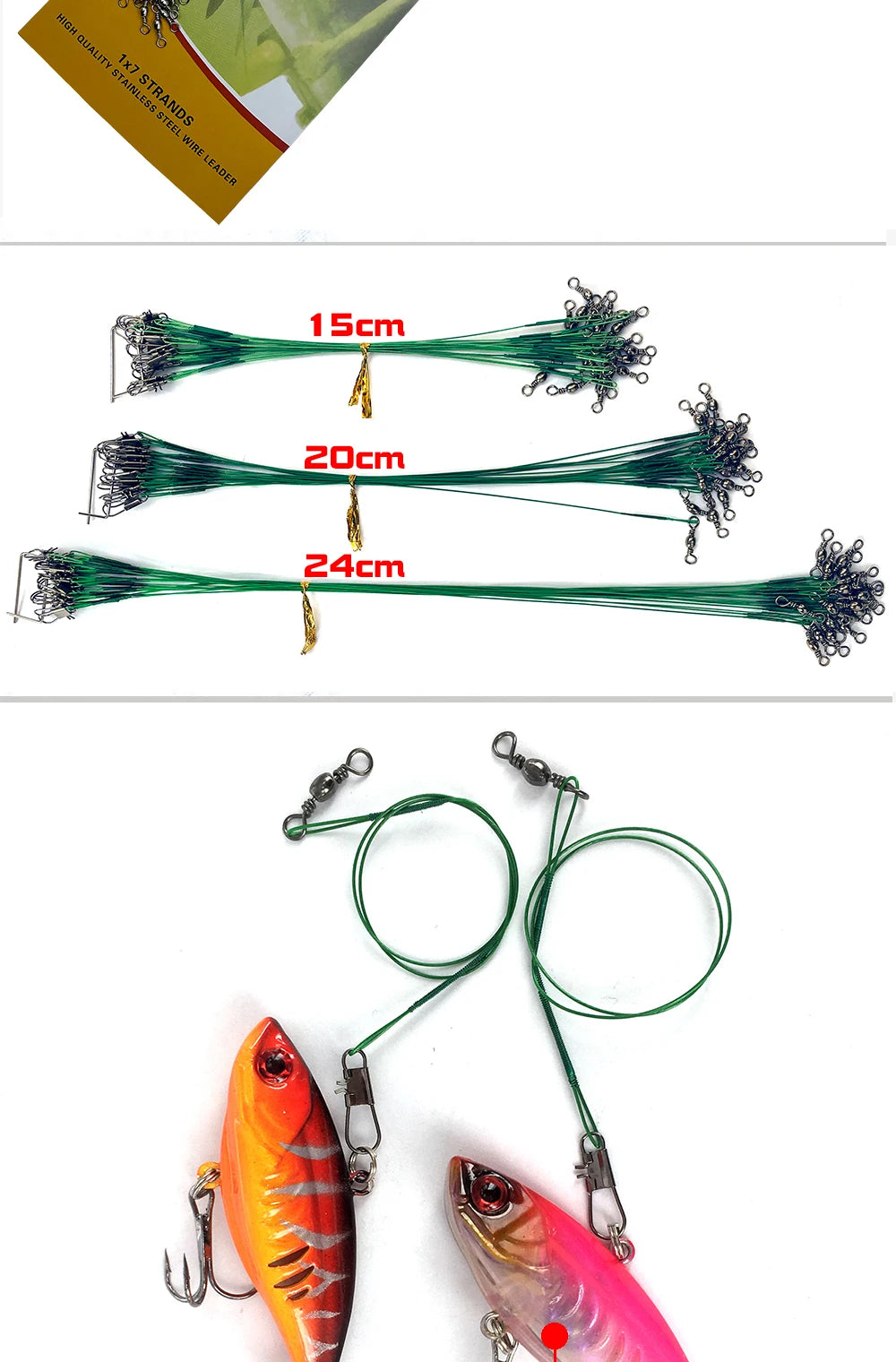60PCS Steel Wire Leader With Swivel 15/20/25CM