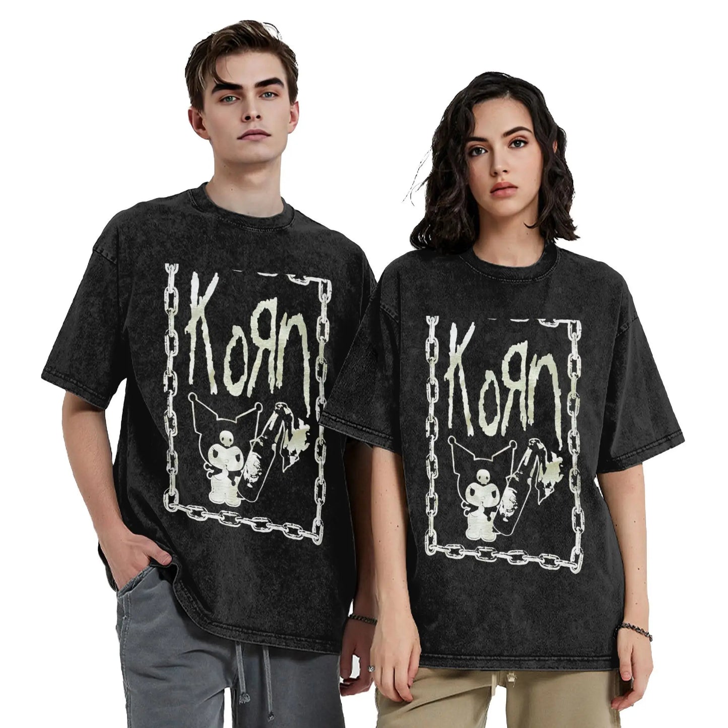 Washed T Shirts KORN KUROMI Y2K MOLOTOV Hip Hop T-Shirt