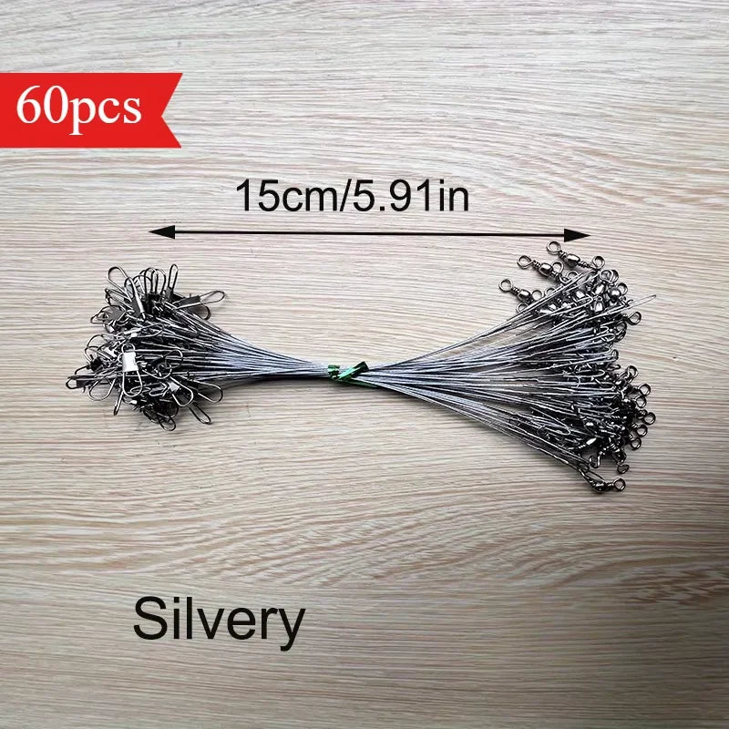 Ackibbik 60pcs Anti Bite Steel Fishing Line 15/25/30cm