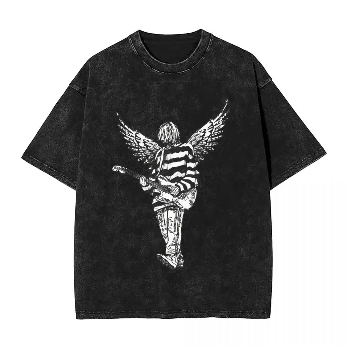 Kurt Cobain Guitar Angel Washed T Shirts Streetwear
