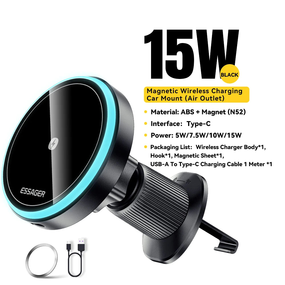 Essager Magnetic Car Phone Holder 15W Wireless Charger