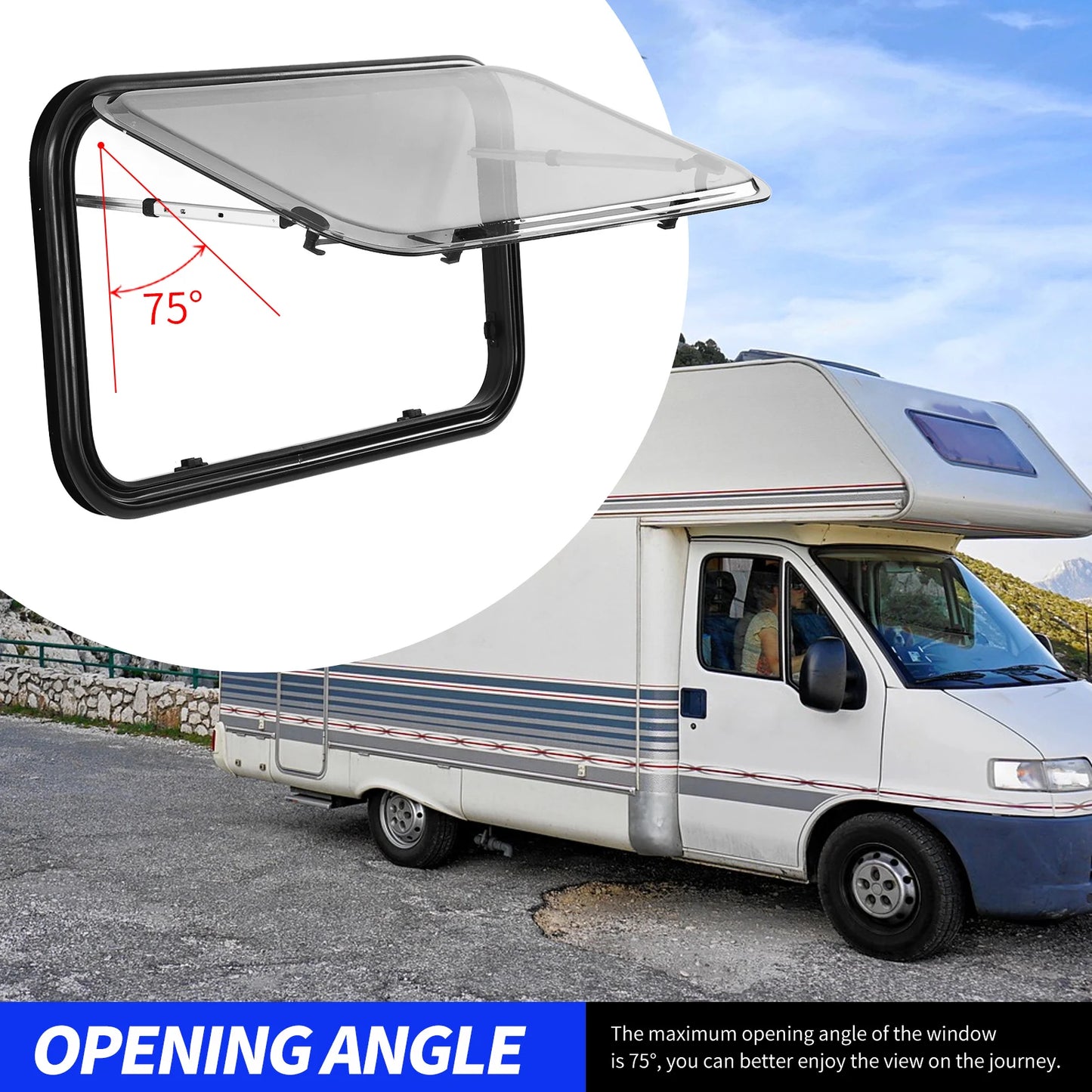 900x500mm RV Push Out Window Double Layer UV Resistant 75°