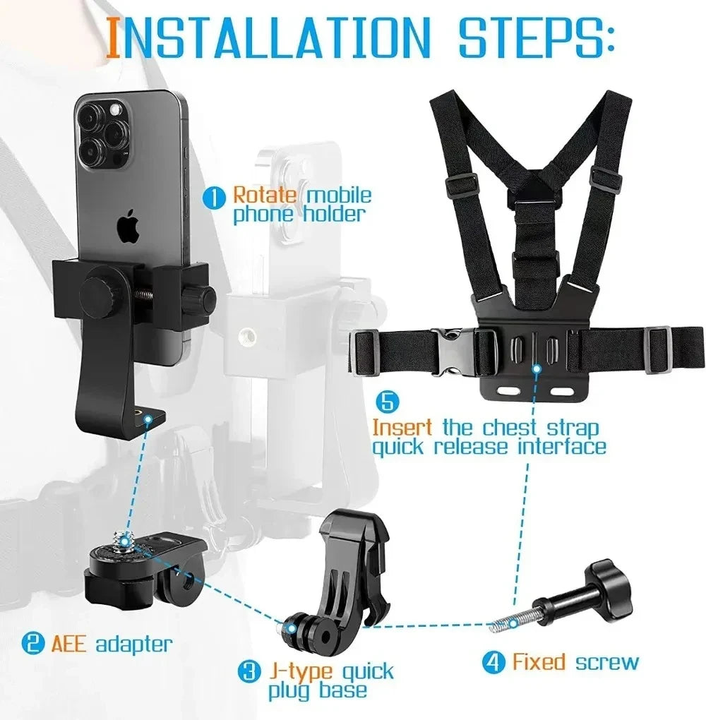 1 PC Adjustable Phone Clip Holder With Chest Strap Fixation