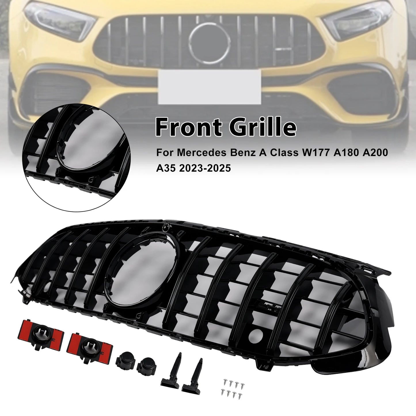 Gloss Black Front Grille Grill Fit for Mercedes A-Class W177 A35 A180 2023 2024 2025