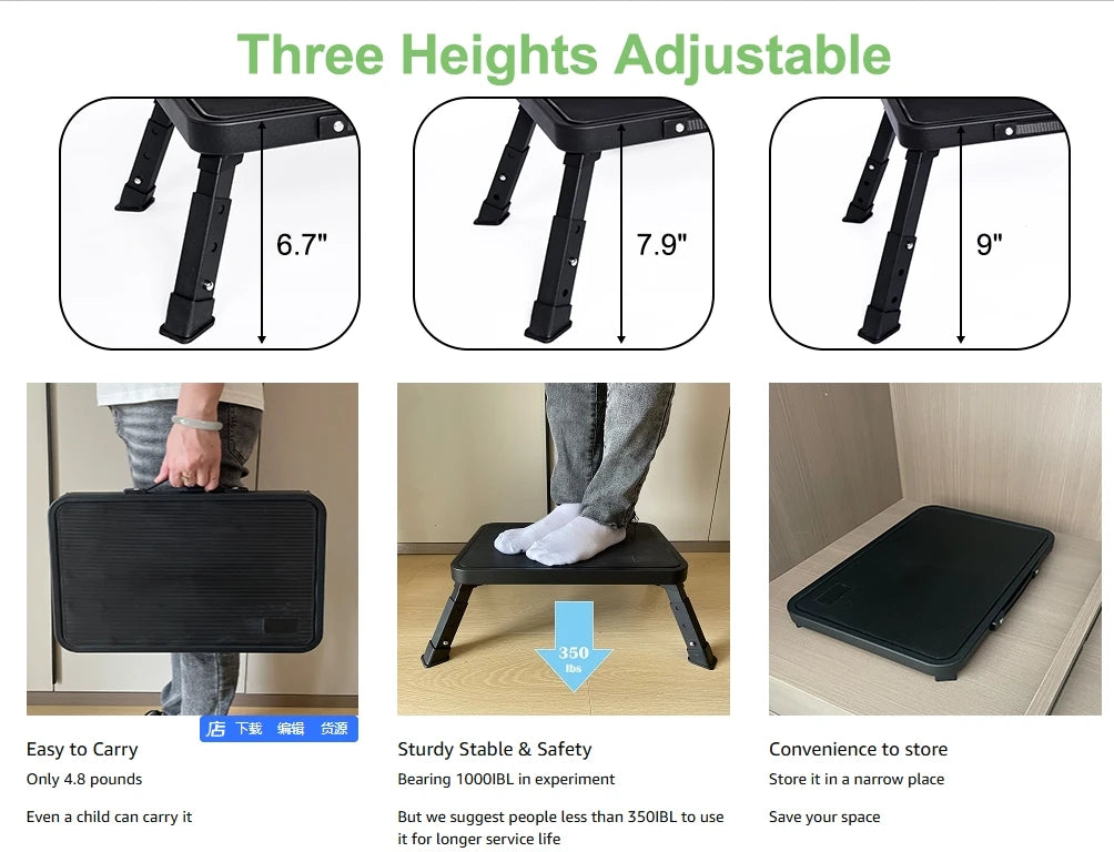 3-speed adjustable folding step stool for adults and seniors, safer metal step stool, sturdy and stable step stool