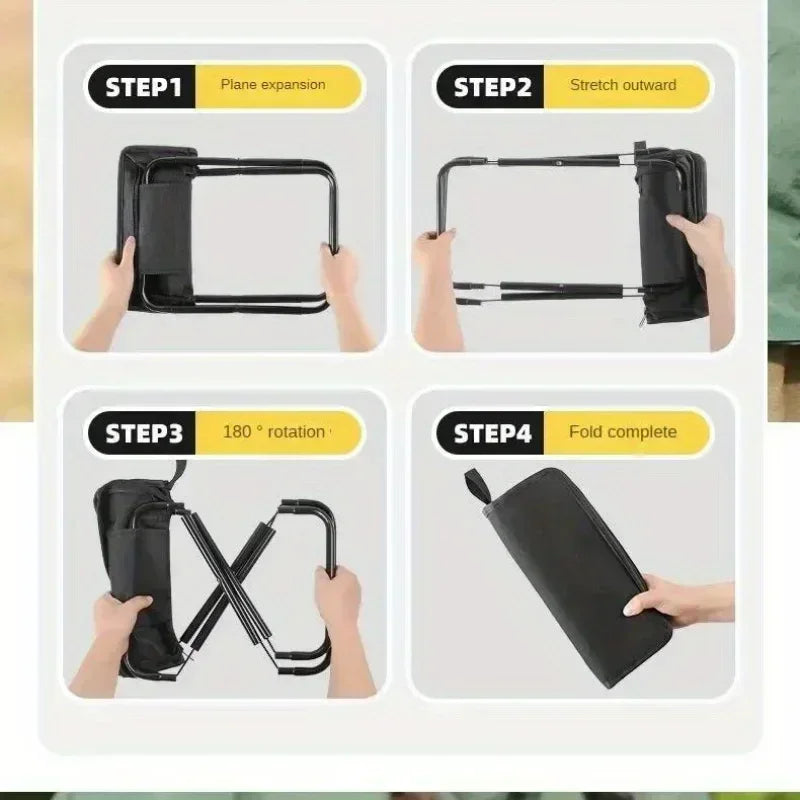 Portable folding stool, foldable hand-held camping stool,
