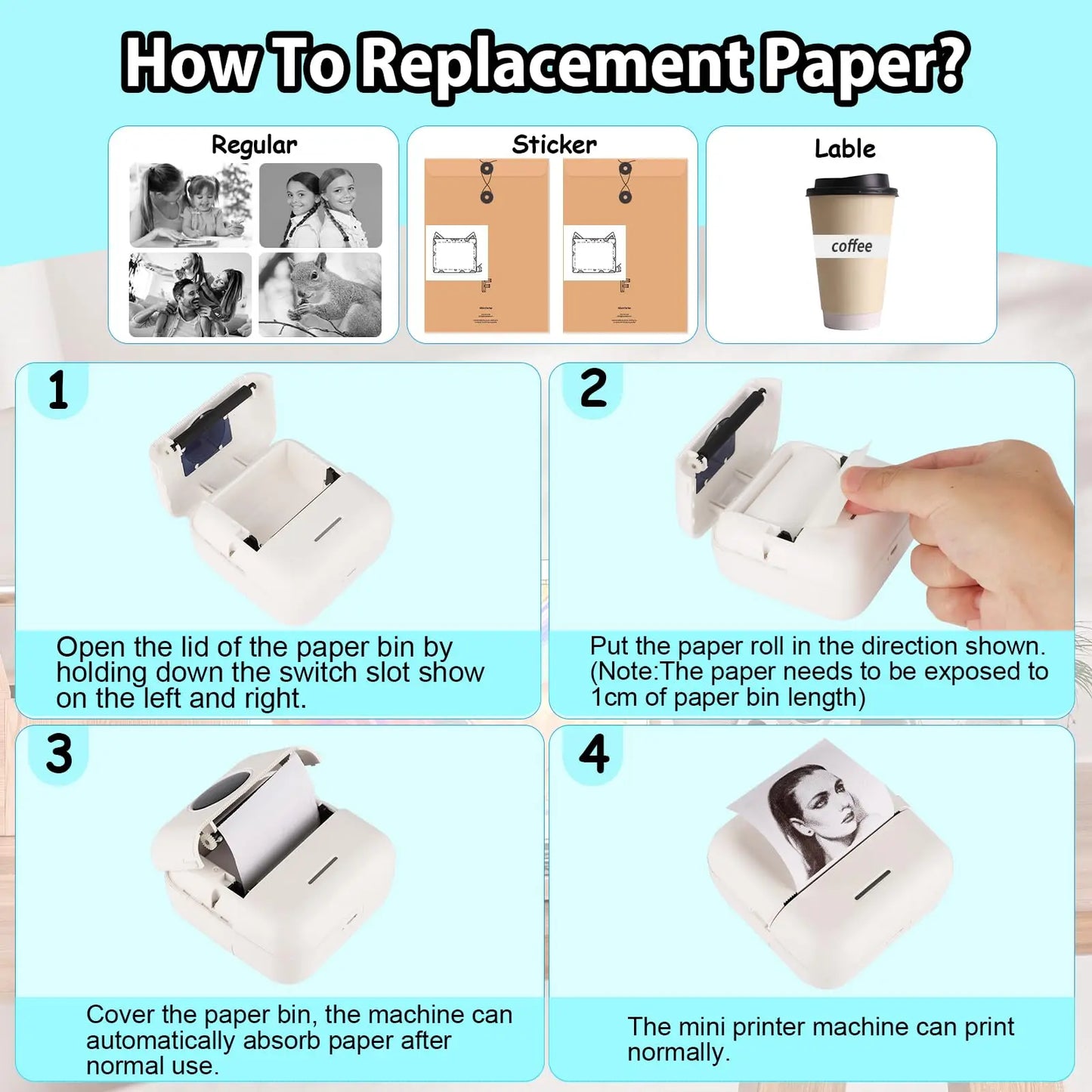 Mini Printer Inkless Portable