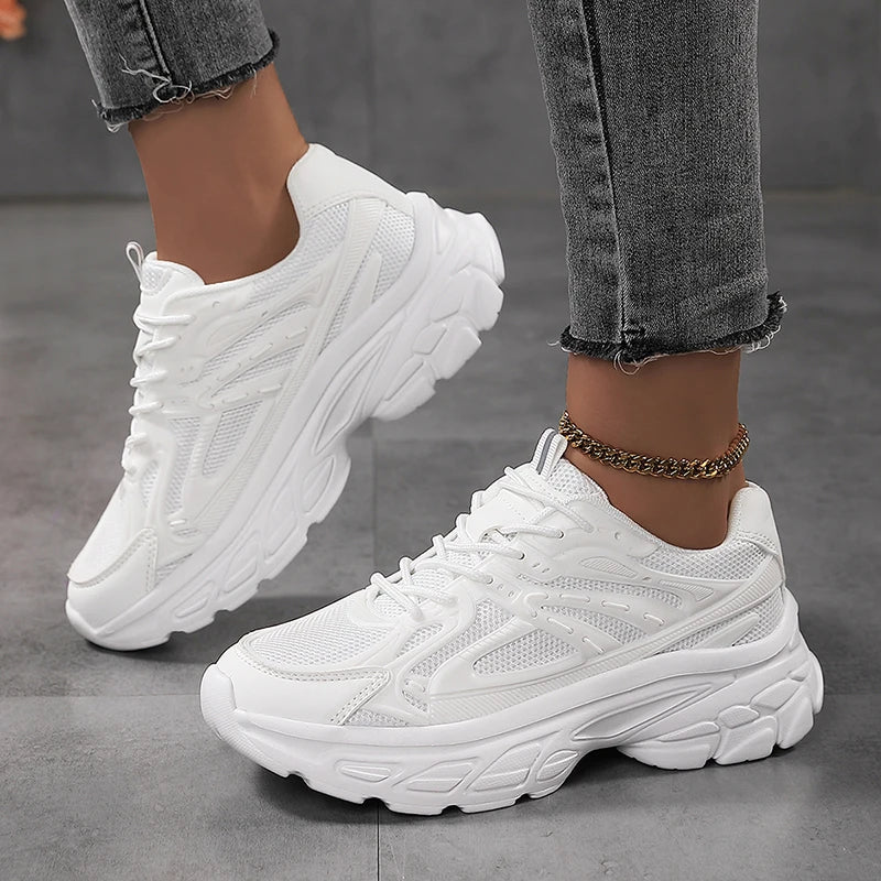 Women's low top sports shoes breathable white lace up walking sports
