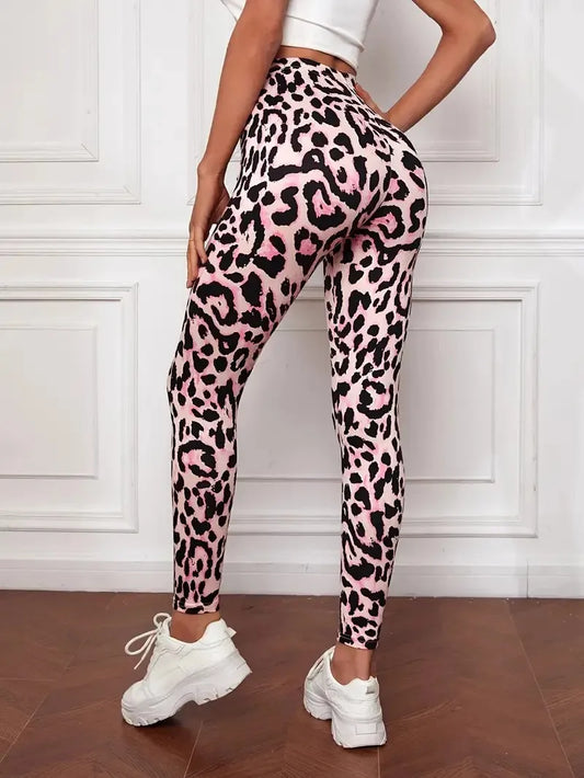 Women's Sexy Pink Leopard Print Leggings Long
