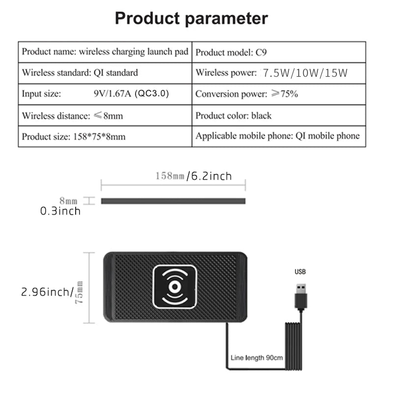 Wireless Car Charger Charging Pad 15w Non Slip Qi