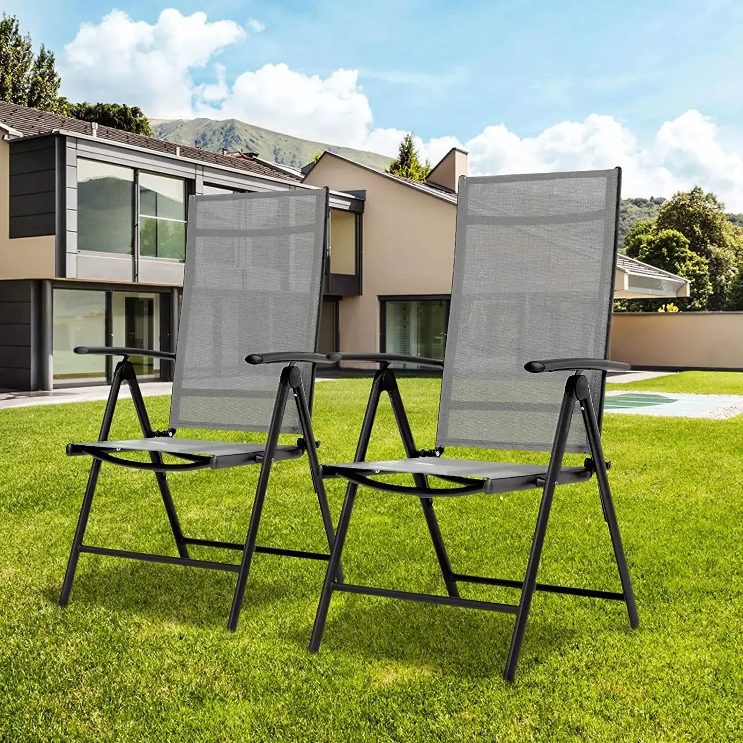 Homfa 2PC Balcony Chairs Set Garden Chairs Folding Chair 7-Way