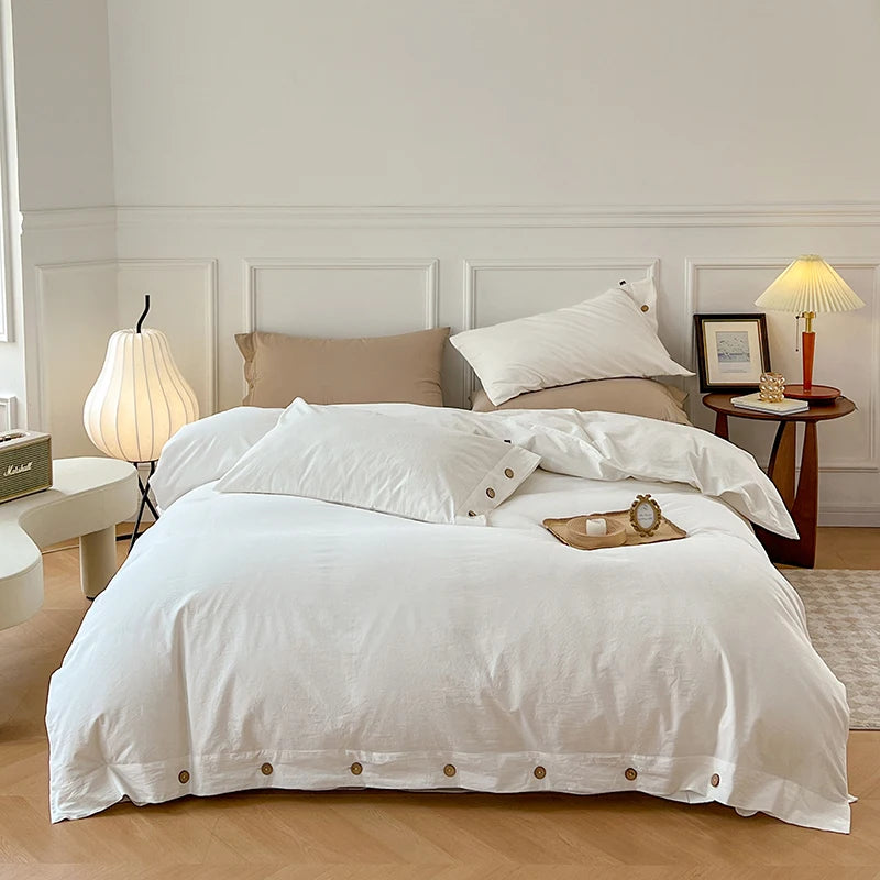 100% Washed Cotton Duvet Cover 2/3Piece Luxury Soft Bedding Set