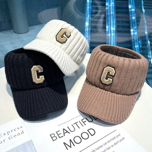 C letter sports hat Unisex winter men solid striped