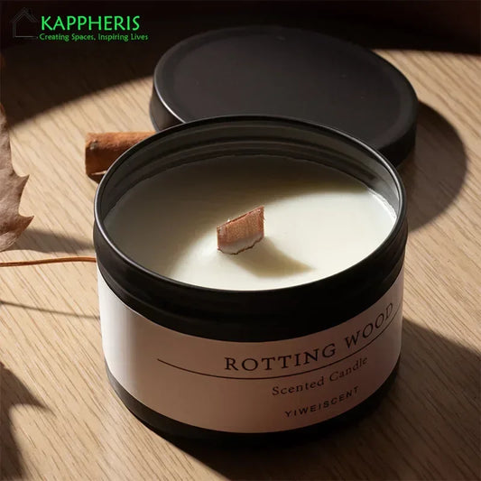 Black Tin Can Scented Aromatic Candles Wooden