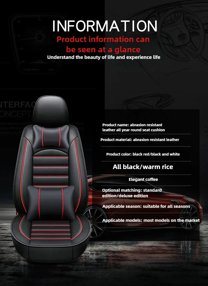 All Season Genuine Leather Full Coverage 5-Seater Car Seat Covers Summer Ready Universal Fit for Cars SUVs Trucks Premium Auto