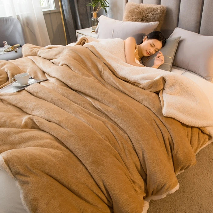 Wool Throw Blanket Keep Warm Winter Bed Blankets Double Sided